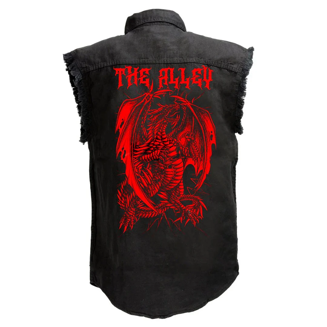 Gothic Red Dragon Sleeveless Button Up Shirt